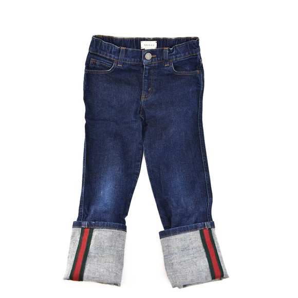 GUCCI: Denim & "Web Stripe" Logo Jeans - Picture 1 of 7